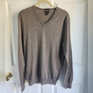 J. Crew 100% Merino Wool Mens Slimfit Vneck Pullover Sz Small Brown